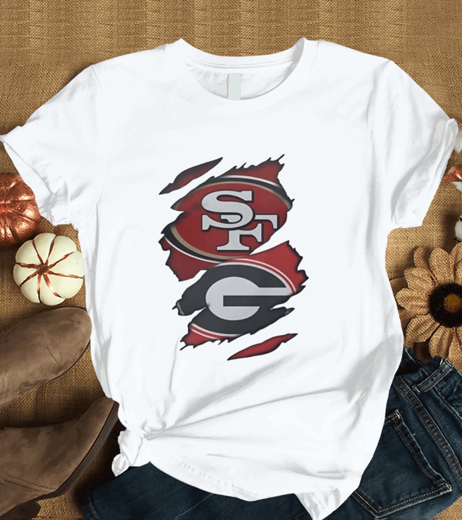 San Francisco 49ers Georgia Bulldogs Torn Fabric T-Shirt