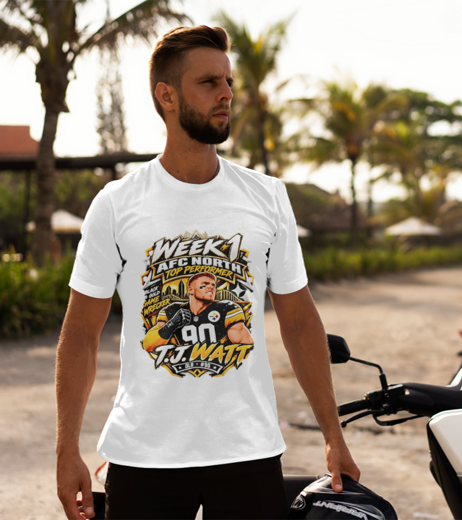 T.J. Watt Week 1 AFC North Top Performer Black Gold Game Wrecker T-Shirt