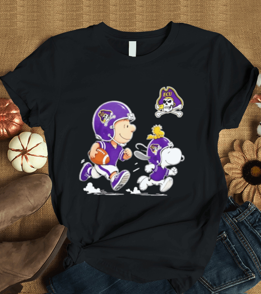 Charlie Brown Snoopy Woodstock East Carolina Pirates Football 2026 T-Shirt