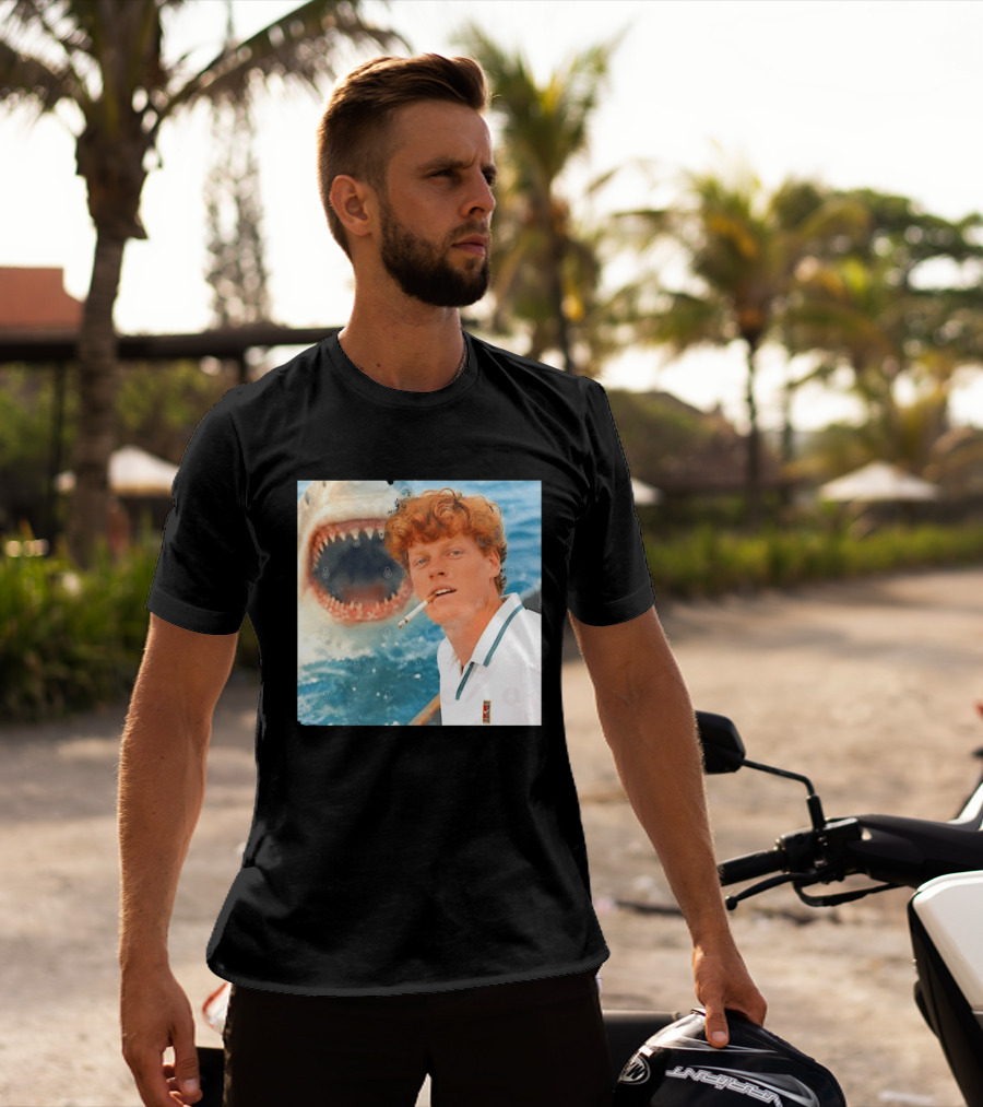 Jannik Sinner Smoking With Great White Shark Tennis Image T-Shirt