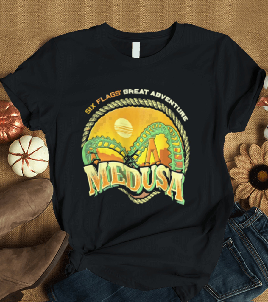 Six Flags Great Adventure Medusa Roller Loop Retro Sunburst T-Shirt