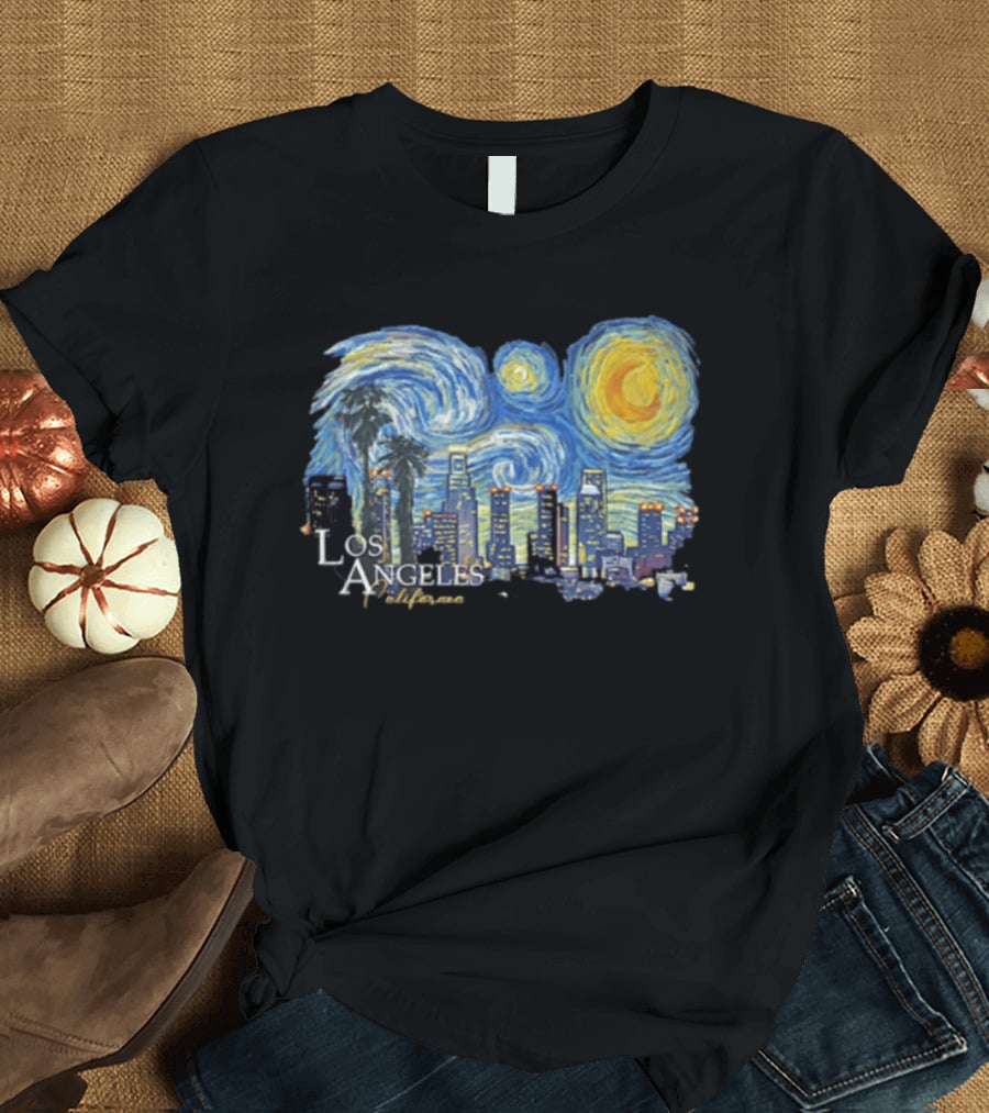 Los Angeles California Starry Night Skyline Palm Trees T-Shirt