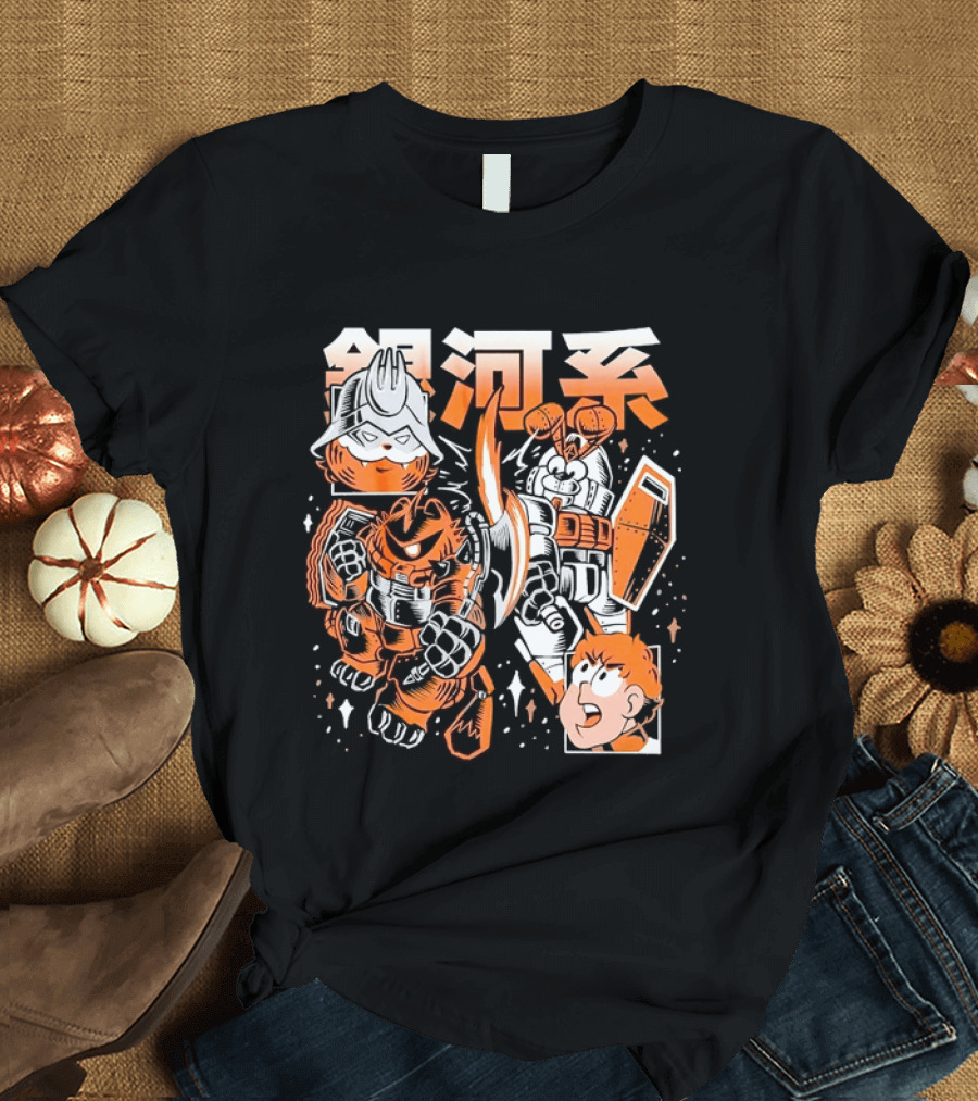 Mecha Galaxy Warrior Gundam Anime Kanji Robot Battle Scene T-Shirt