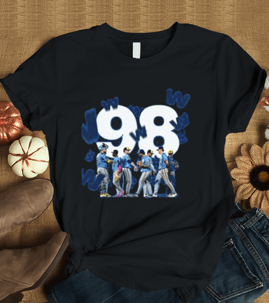 Milwaukee Brewers 98 Wins Franchise Record Baseball Team Celebration Blue T-Shirt