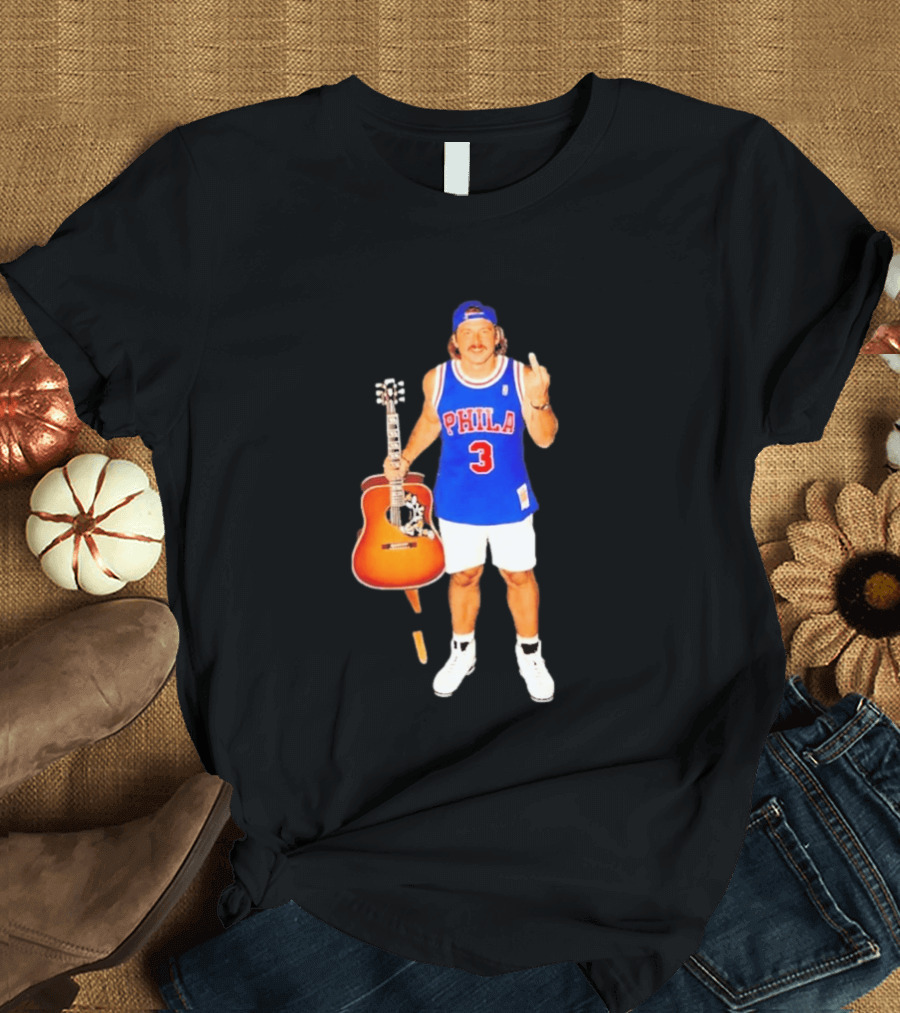 Morgan Wallen Phila 3 Jersey Middle Finger Gesture With Guitar T-Shirt
