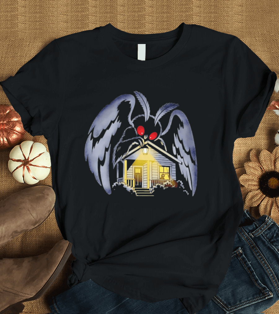 Mothman Drawn To Porch Light Cryptid Creature Illuminated House T-Shirt