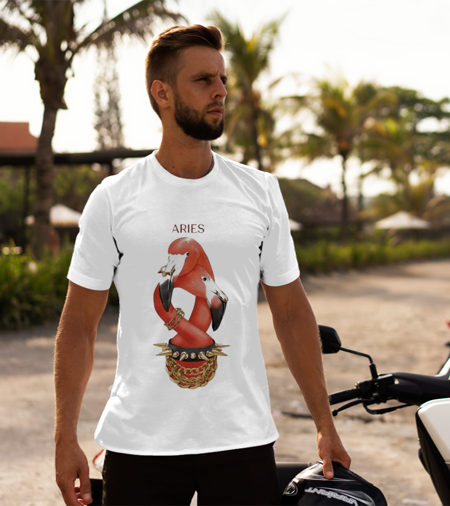 Aries Flamingo Punk Rock Zodiac Sign Astrology Bracelet Spikes T-Shirt
