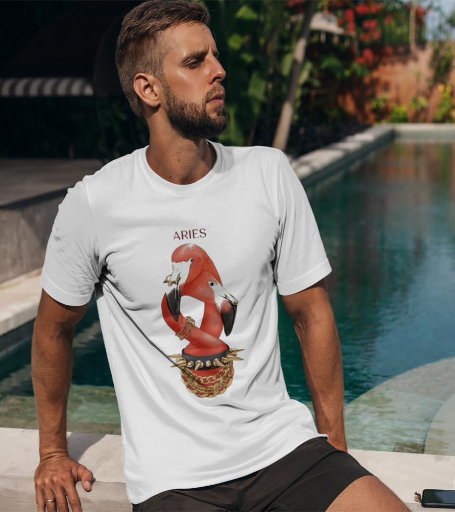 Aries Flamingo Punk Rock Zodiac Sign Astrology Bracelet Spikes T-Shirt