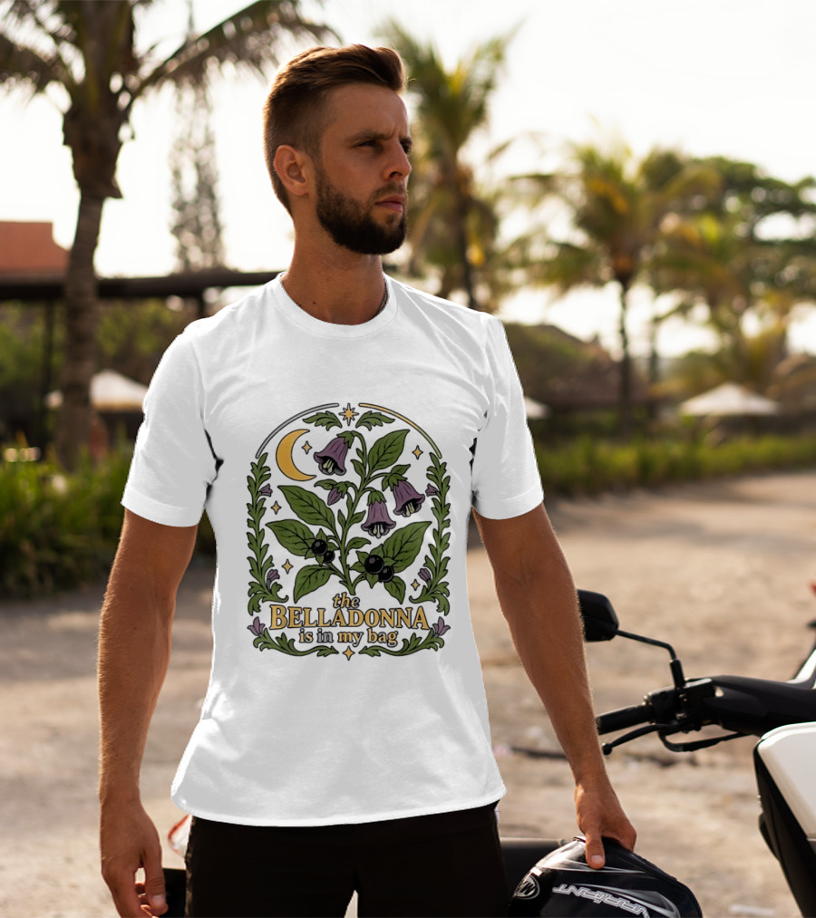 Belladonna Is In My Bag Botanical Nightshade Moon And Stars T-Shirt
