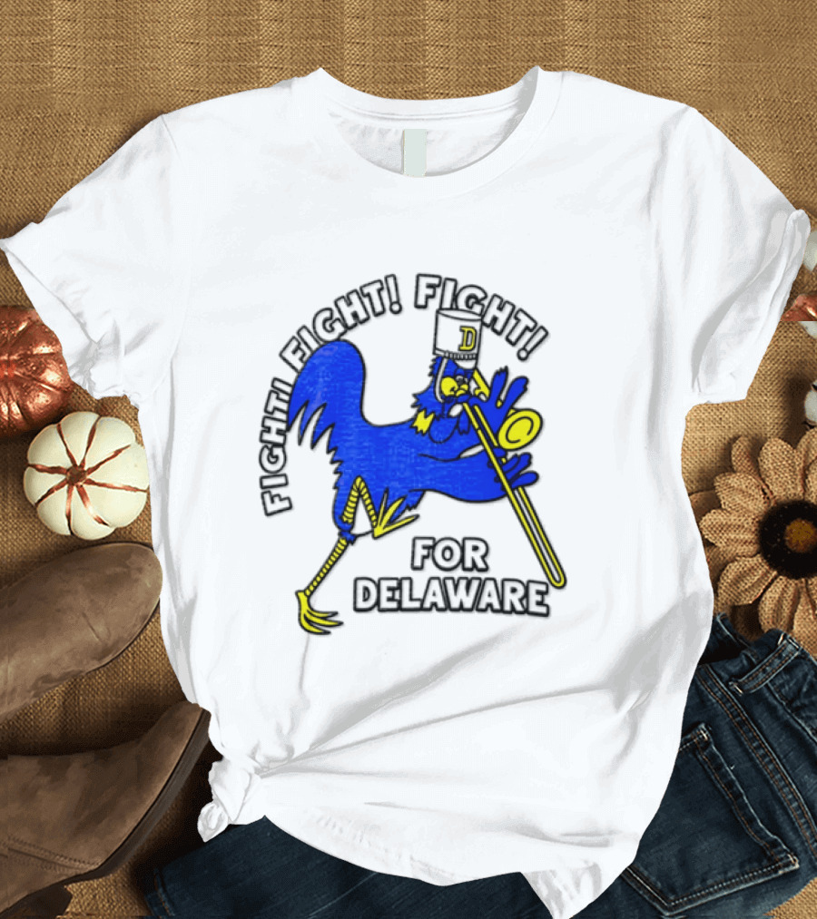 Delaware Blue Hens Fight Fight Fight For Delaware Chicken Trombone T-Shirt