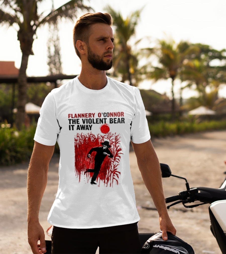 Flannery O'Connor The Violent Bear It Away Red Silhouette In Cornfield T-Shirt