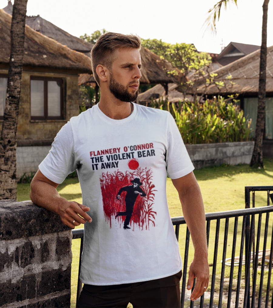 Flannery O'Connor The Violent Bear It Away Red Silhouette In Cornfield T-Shirt