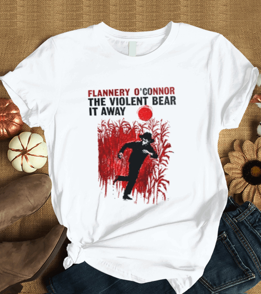 Flannery O'Connor The Violent Bear It Away Red Silhouette In Cornfield T-Shirt