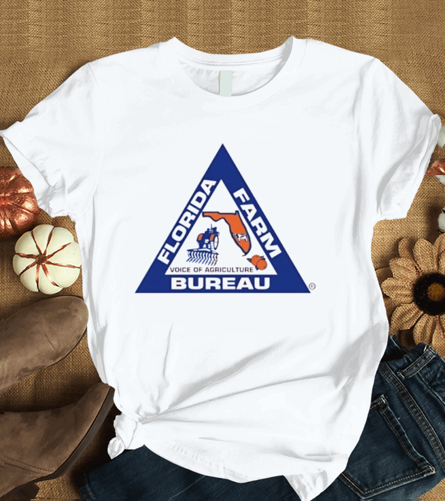 Florida Farm Bureau Voice Of Agriculture Triangle Logo With Map And Tractor T-Shirt