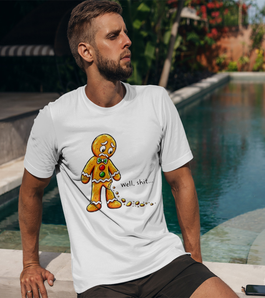 Gingerbread Man Well Shit Broken Cookie Bow Tie Colorful Buttons T-Shirt