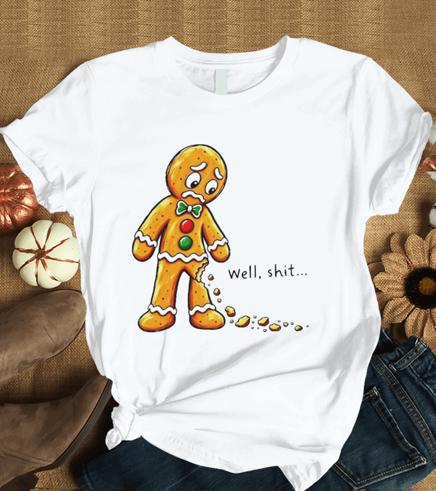 Gingerbread Man Well Shit Broken Cookie Bow Tie Colorful Buttons T-Shirt