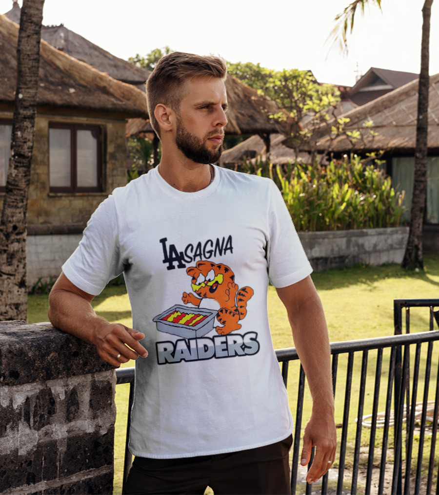 LA Lasagna Raiders Orange Cat Eating Lasagna Sports Rivalry T-Shirt