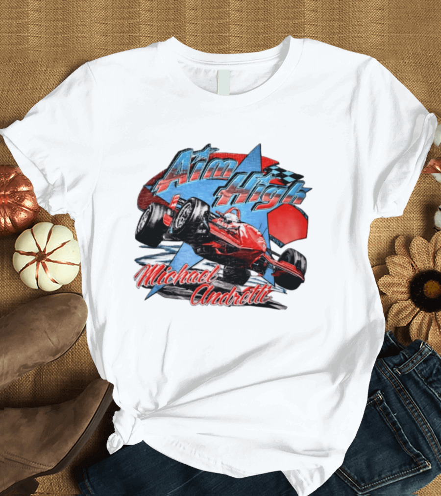 Michael Andretti Aim High Racing Car Art With Checkered Flag T-Shirt
