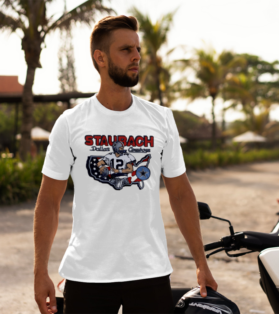 Staubach Dallas Cowboys 12 USA Star Football Legend T-Shirt