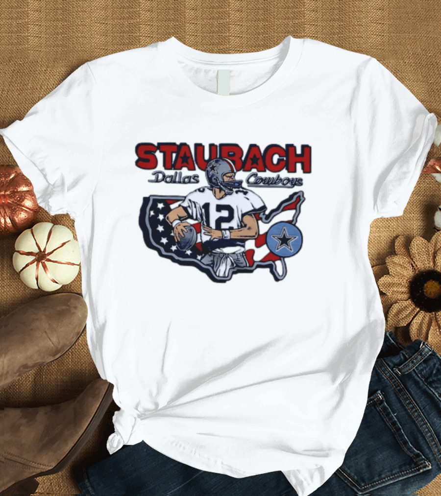 Staubach Dallas Cowboys 12 USA Star Football Legend T-Shirt