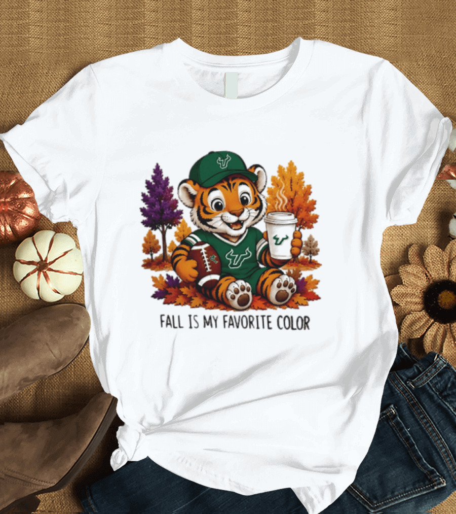 South Florida Bulls Fall Is My Favorite Color Football Tiger Cozy Autumn Vibes T-Shirt