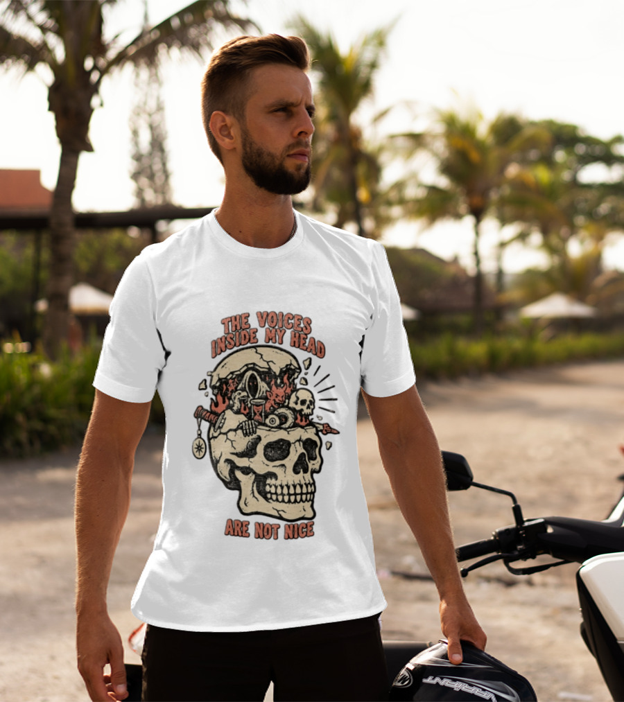 The Voices Inside My Head Are Not Nice Cracked Skull Demon Hourglass Sword T-Shirt