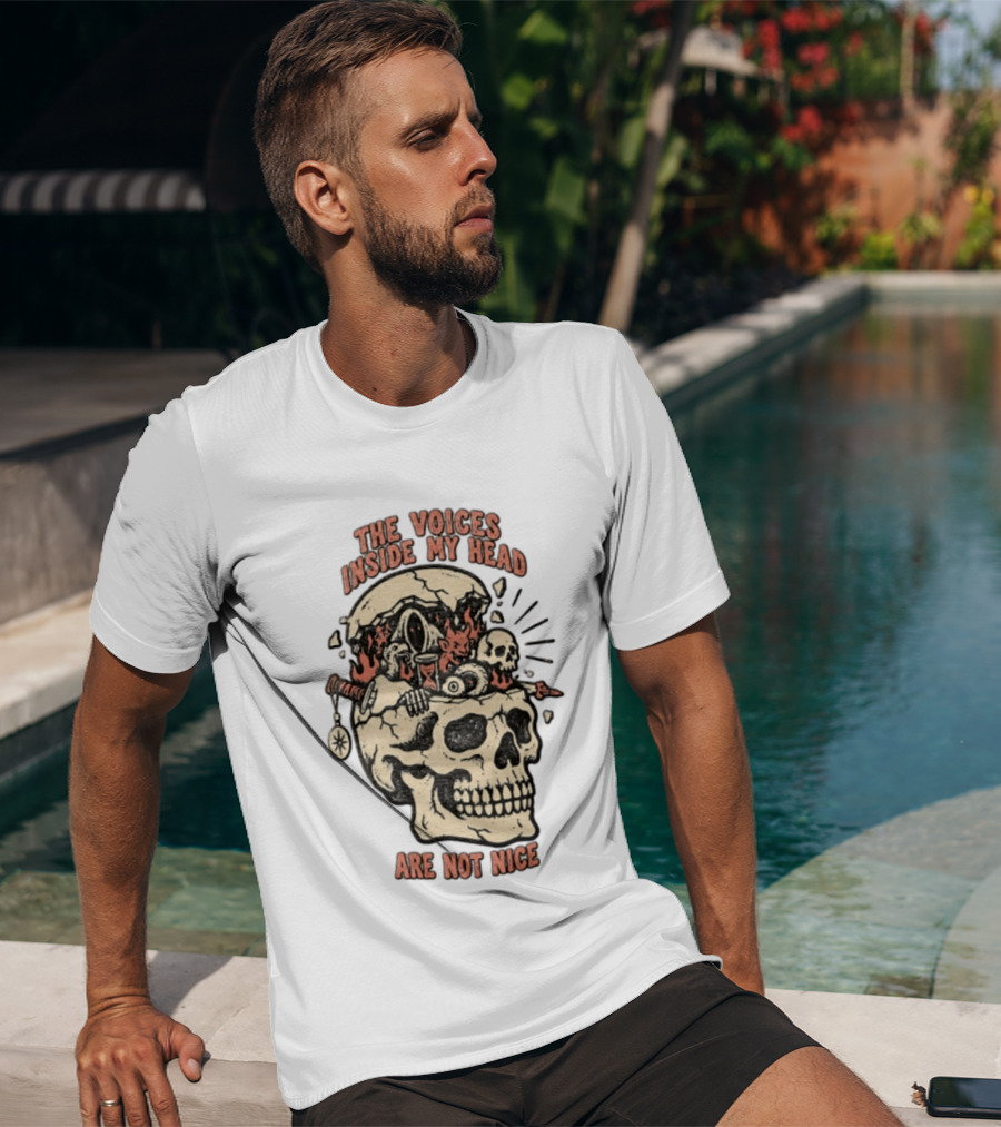 The Voices Inside My Head Are Not Nice Cracked Skull Demon Hourglass Sword T-Shirt