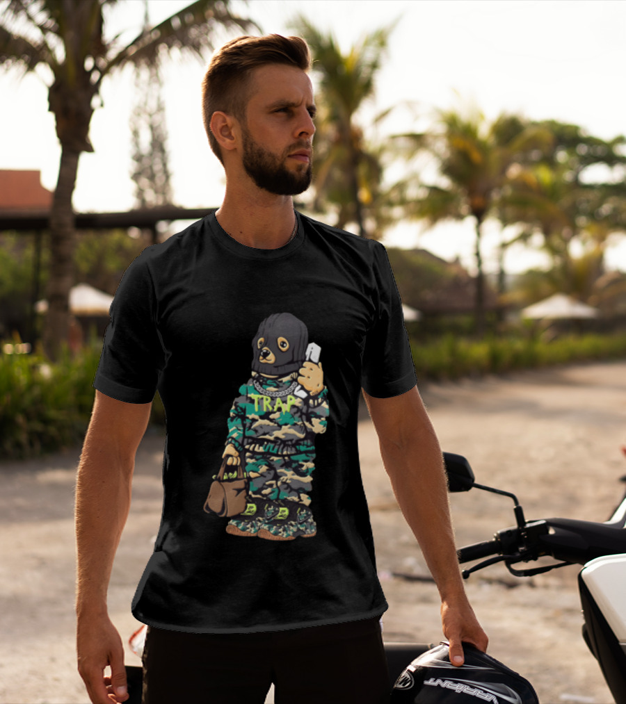 Bear Balaclava Camouflage Trap Outfit With Phone And Bag T-Shirt