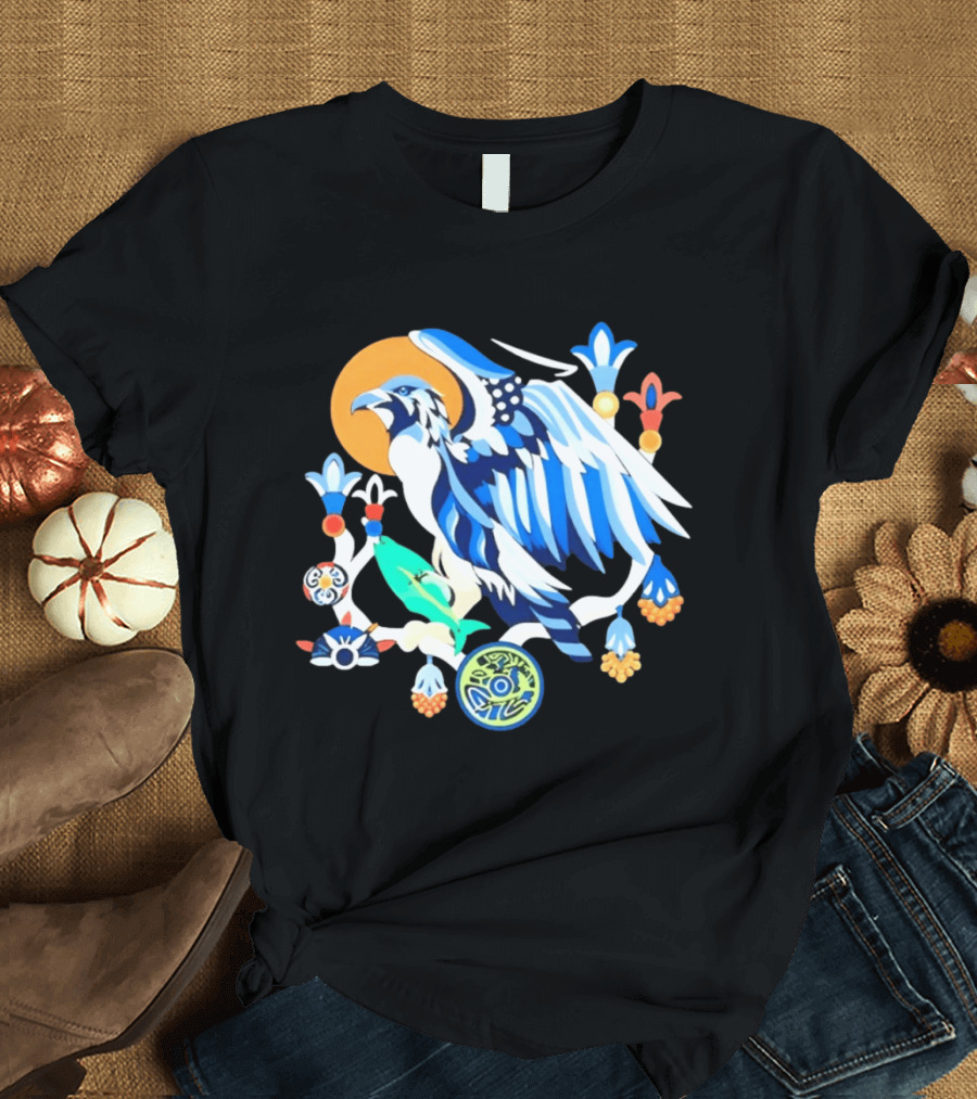 Egyptian Blue Falcon Bird Of Prey With Fish And Ancient Symbolism T-Shirt