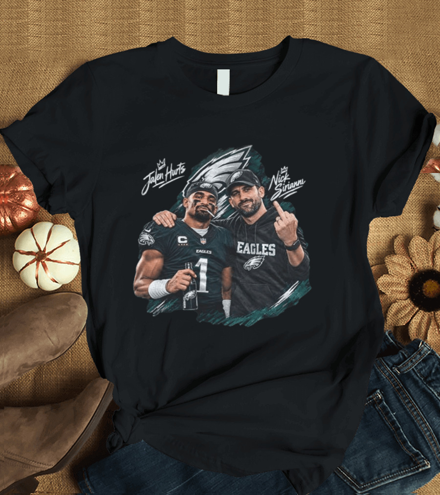 Philadelphia Eagles Jalen Hurts Nick Sirianni Celebratory Moment T-Shirt