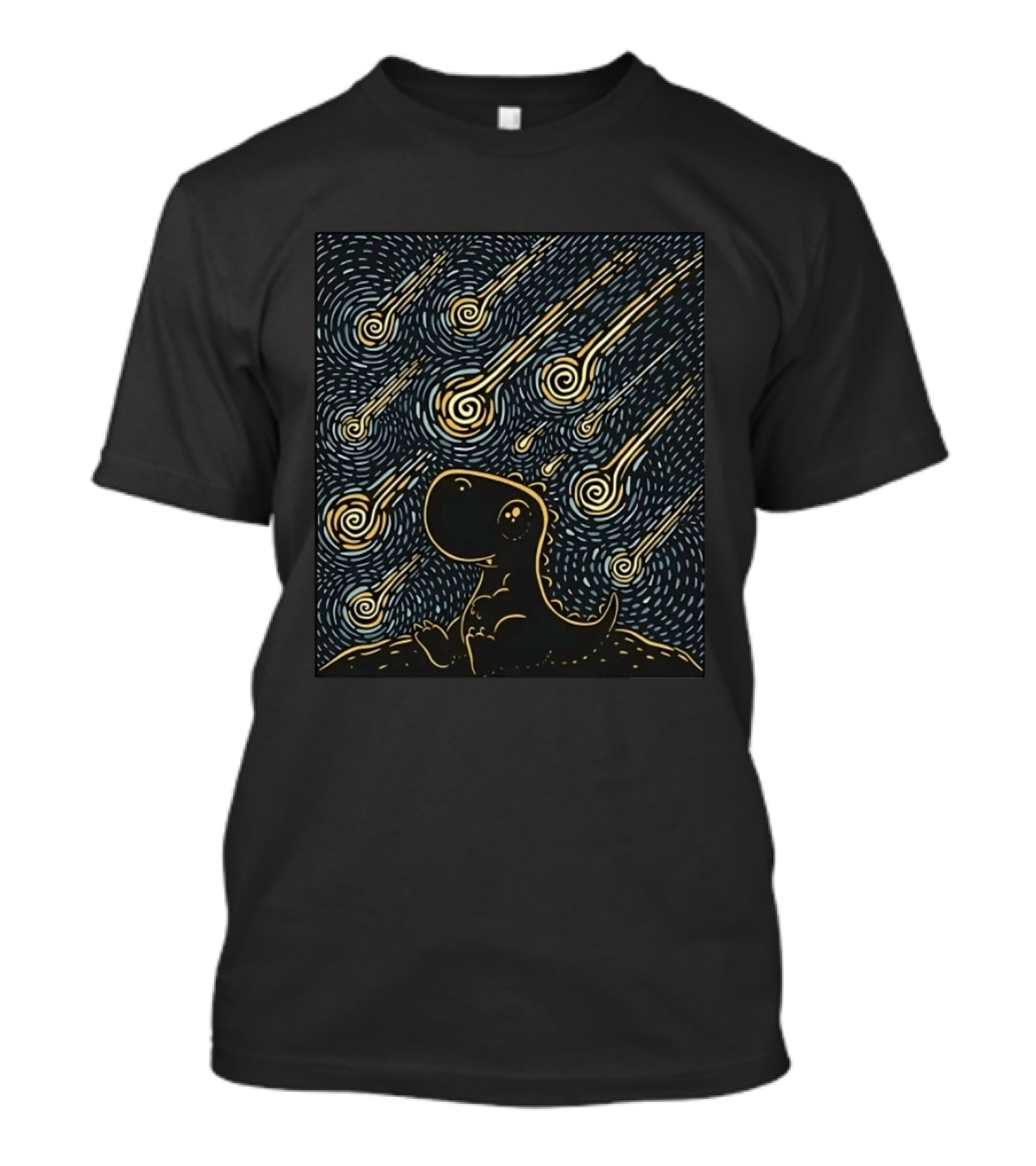 Make A Wish Dinosaur Under Shooting Star Swirl Night Sky T-Shirt
