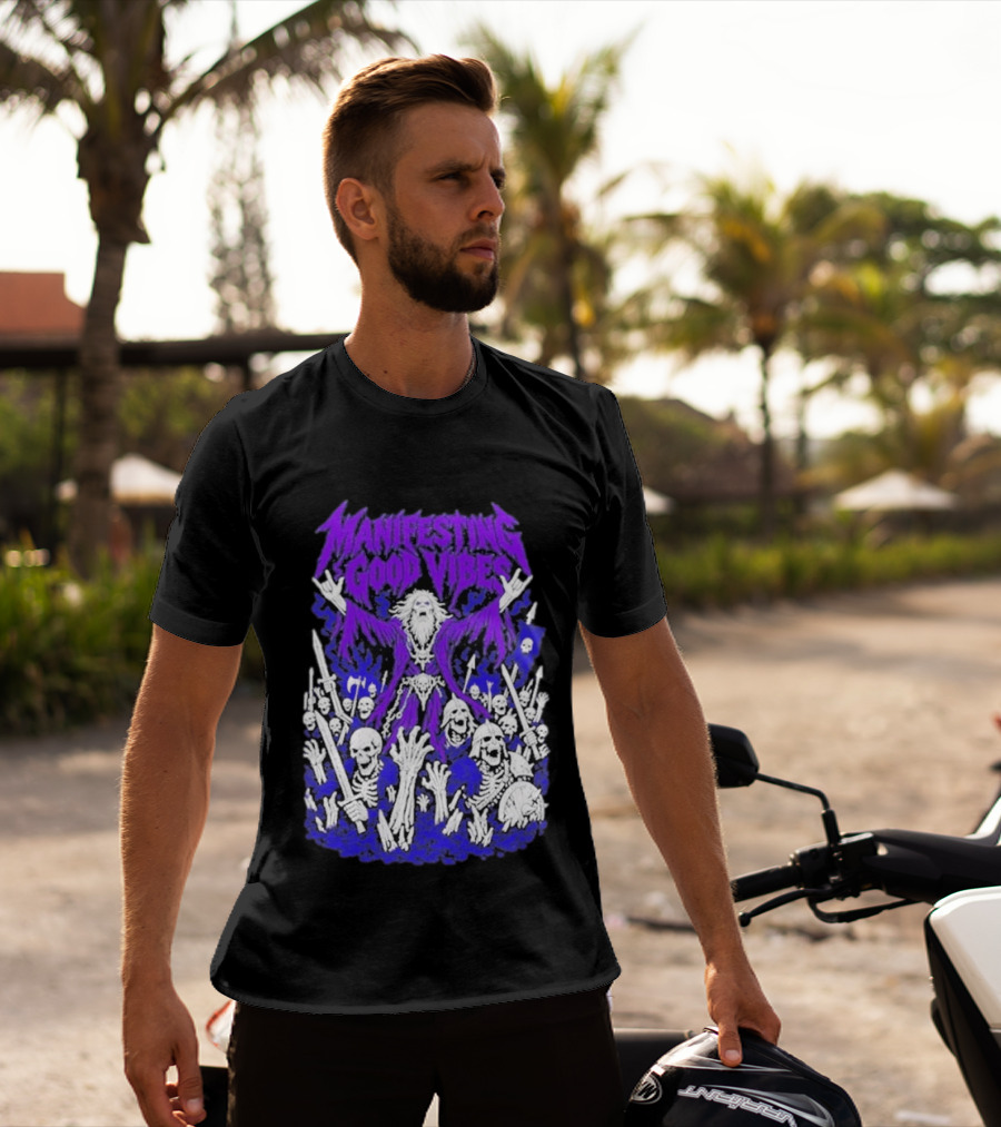 Manifesting Good Vibes Necromancer Skeleton Wizard T-Shirt