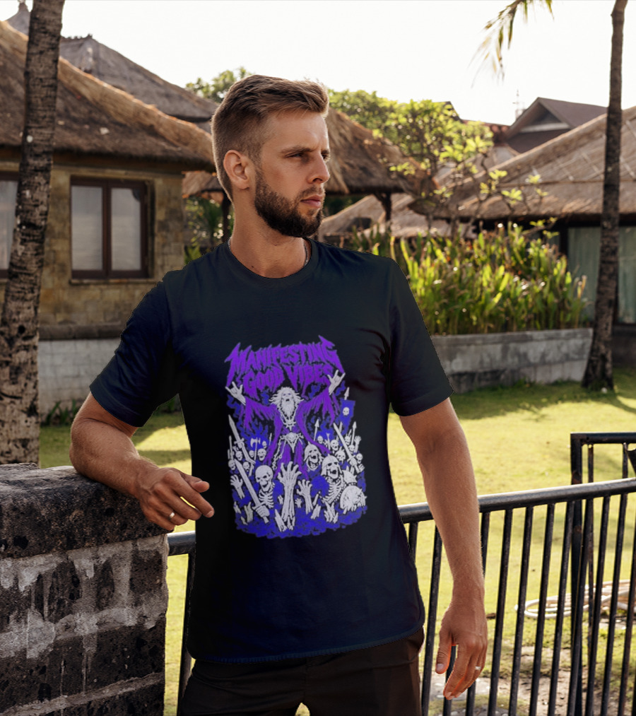 Manifesting Good Vibes Necromancer Skeleton Wizard T-Shirt
