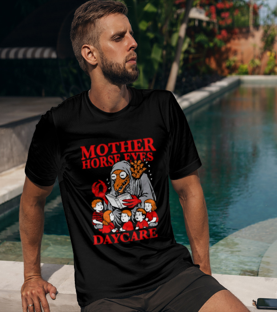 Mother Horse Eyes Daycare Creepy Creature Reading To Children T-Shirt