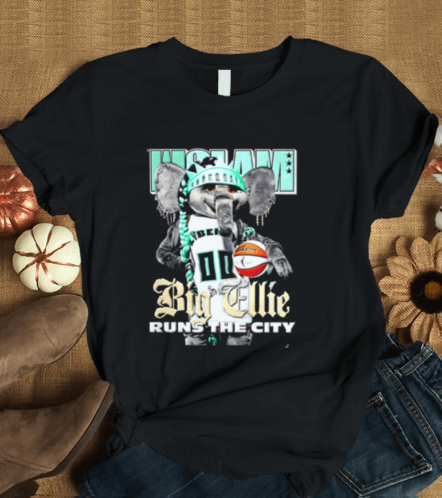 New York Liberty Big Ellie Runs The City Statue Crown Basketball T-Shirt