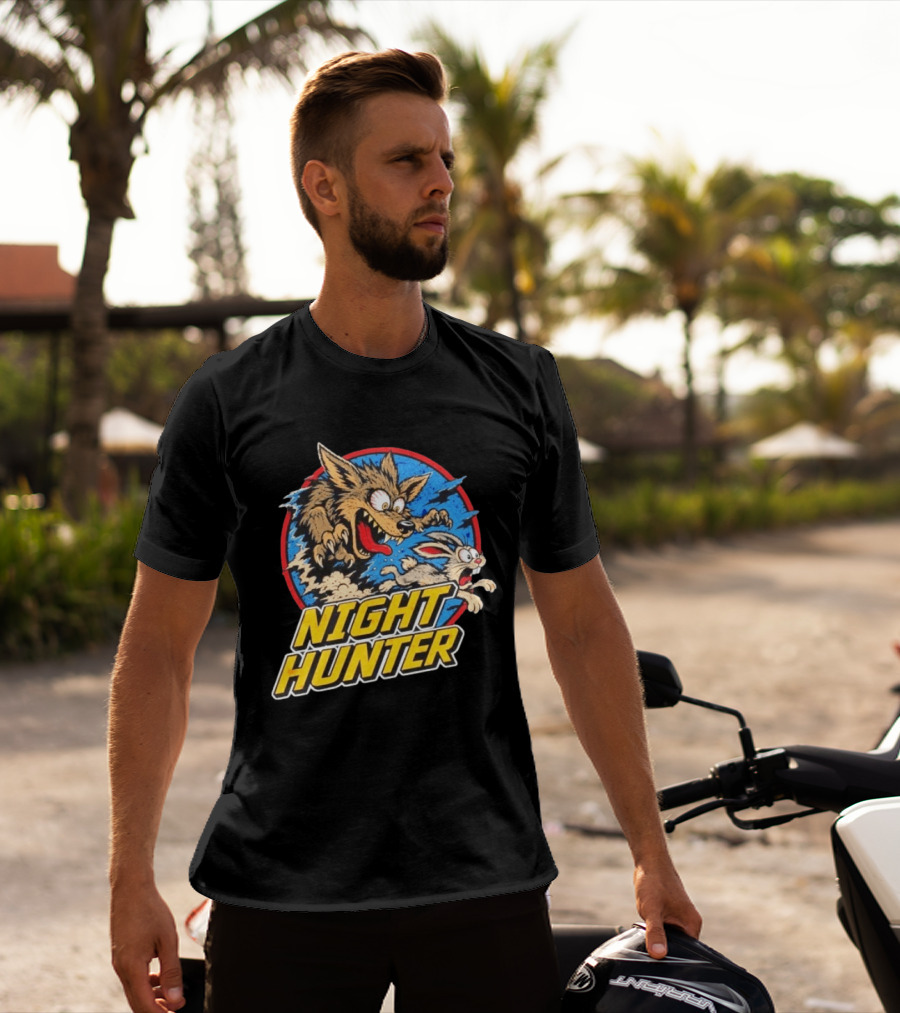 Night Hunter Coyote And Rabbit Chase Epic Predator Prey Adventure T-Shirt