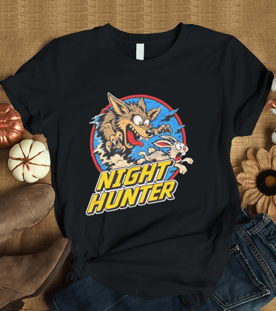 Night Hunter Coyote And Rabbit Chase Epic Predator Prey Adventure T-Shirt