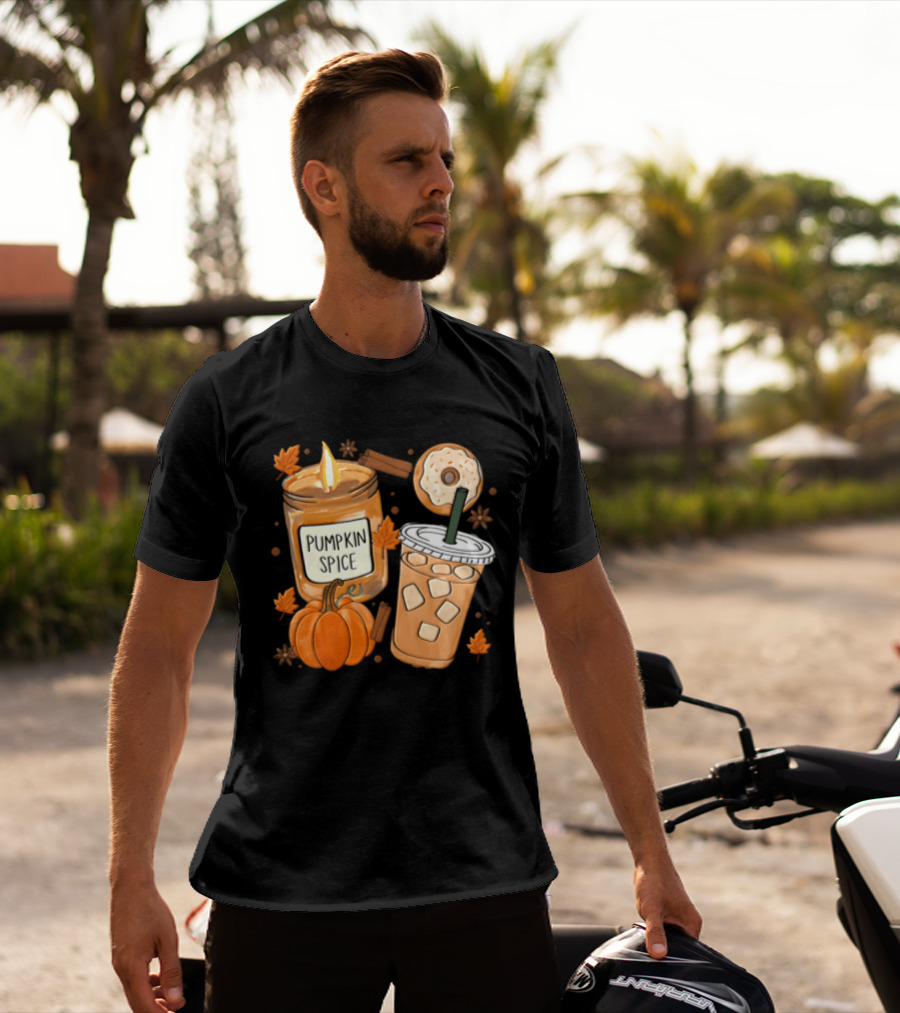 Pumpkin Spice Candle Iced Coffee Donut Autumn Aesthetic T-Shirt