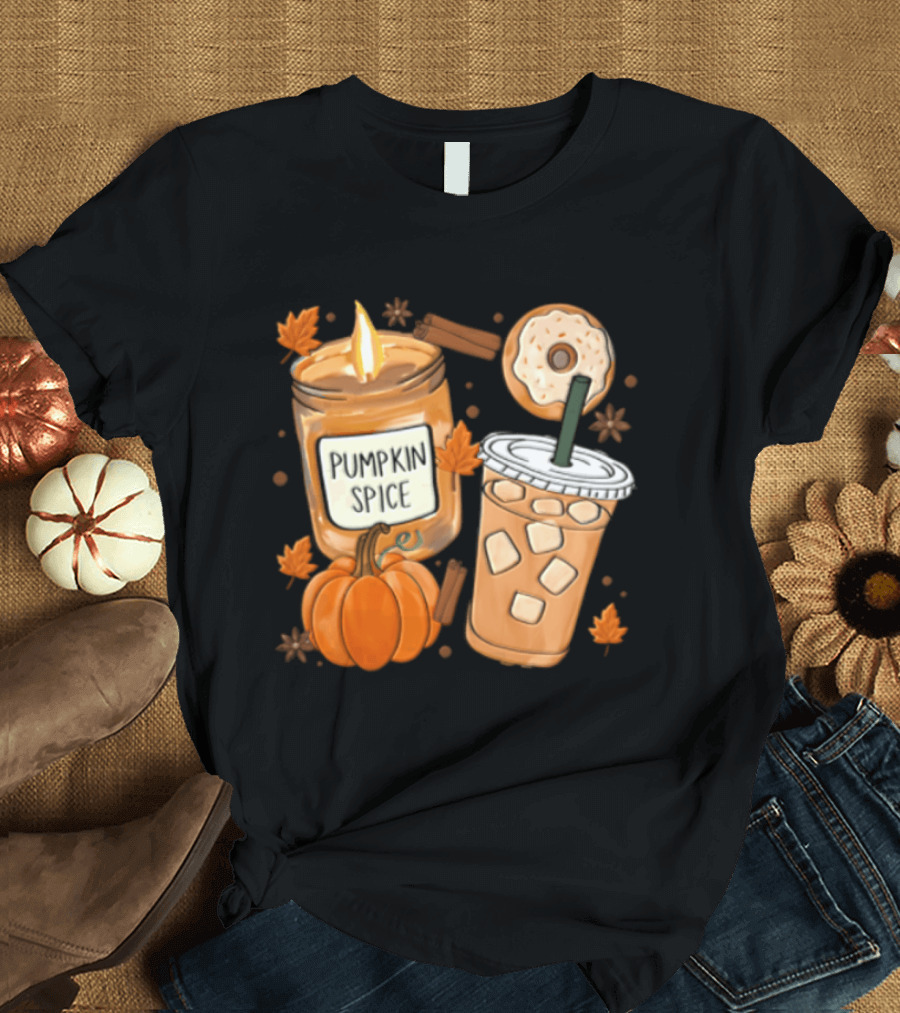 Pumpkin Spice Candle Iced Coffee Donut Autumn Aesthetic T-Shirt