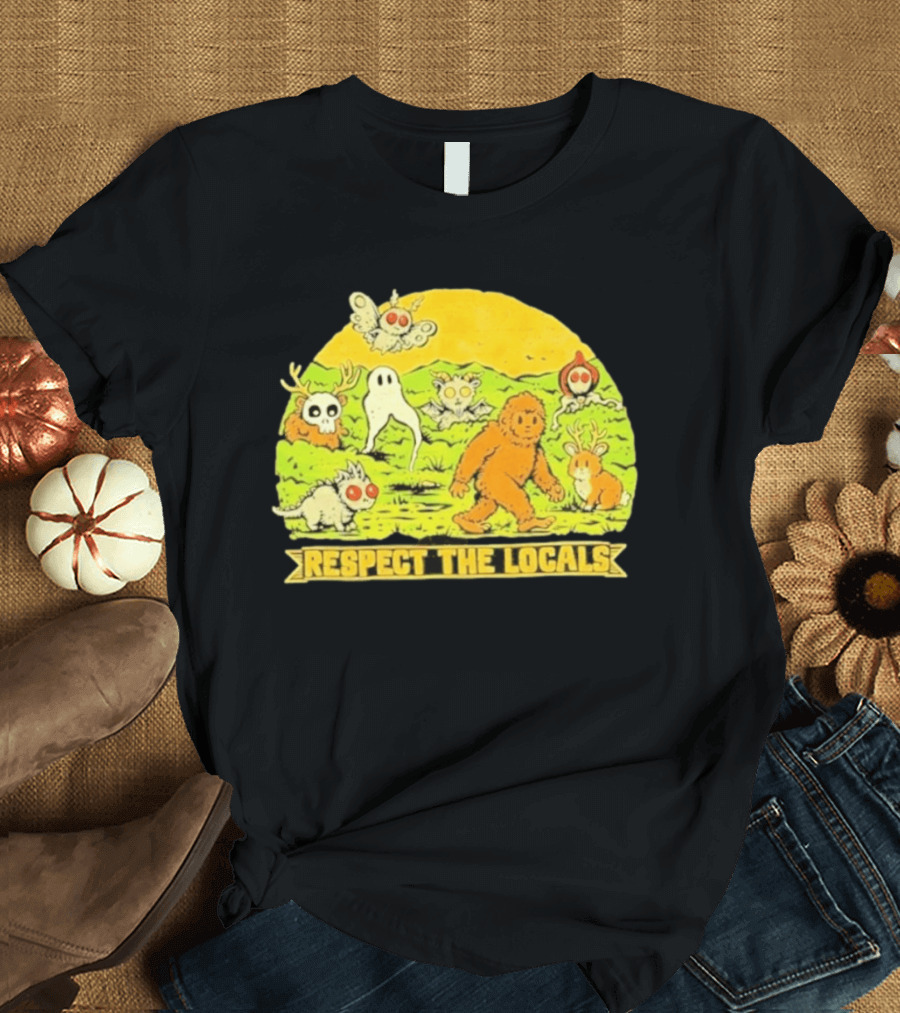 Respect The Locals Halloween Creatures Bigfoot Ghost Owl Mothman Cryptids T-Shirt