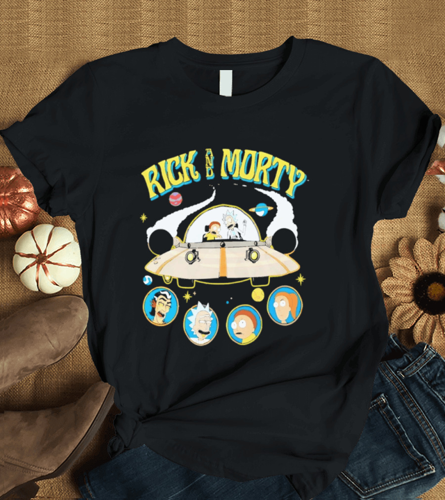 Rick And Morty Space Adventure UFO Characters Planets Adult Swim T-Shirt