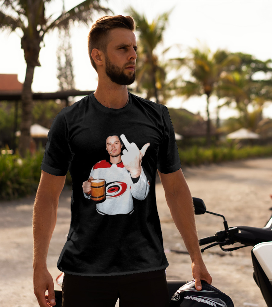 Sebastian Aho Carolina Hurricanes Wooden Beer Middle Finger Gesture T-Shirt