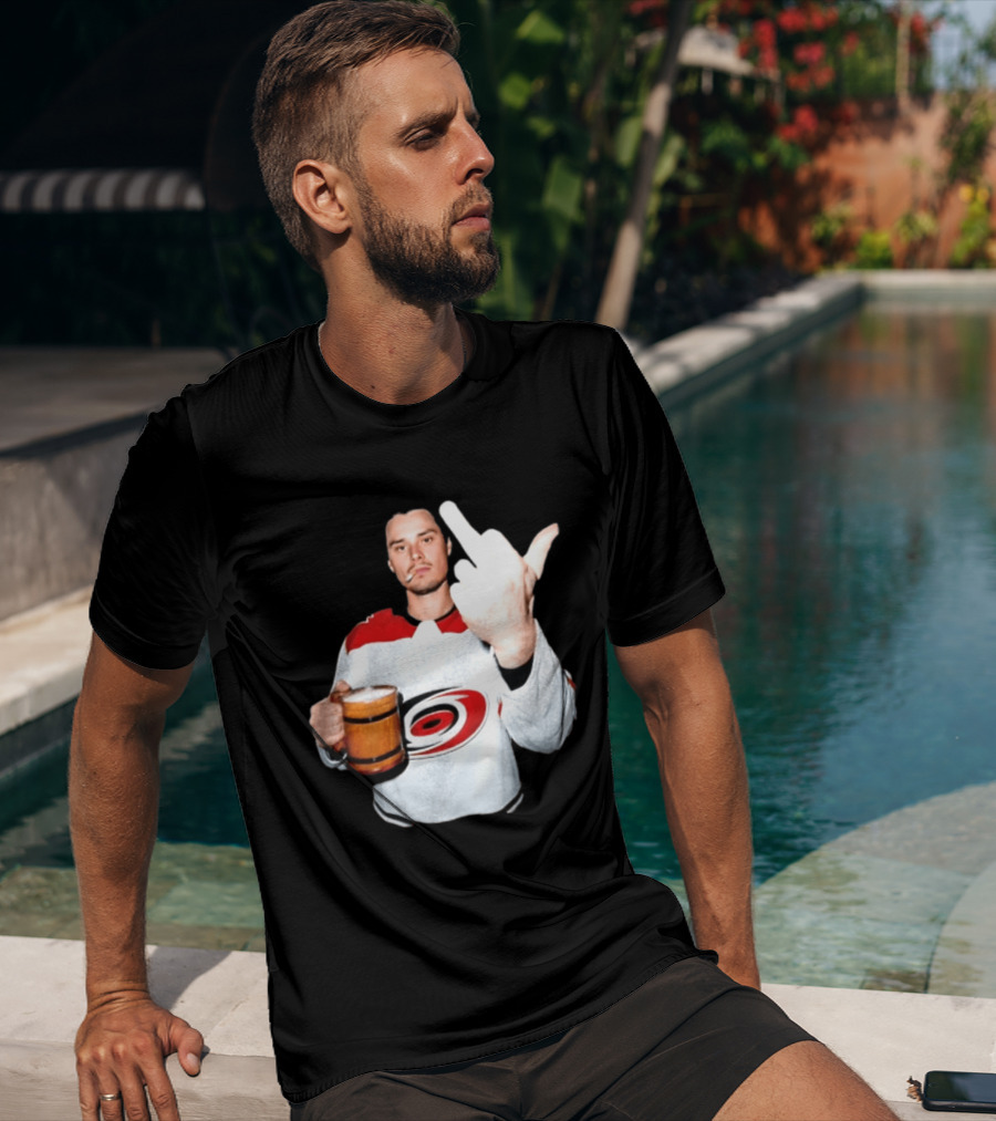 Sebastian Aho Carolina Hurricanes Wooden Beer Middle Finger Gesture T-Shirt