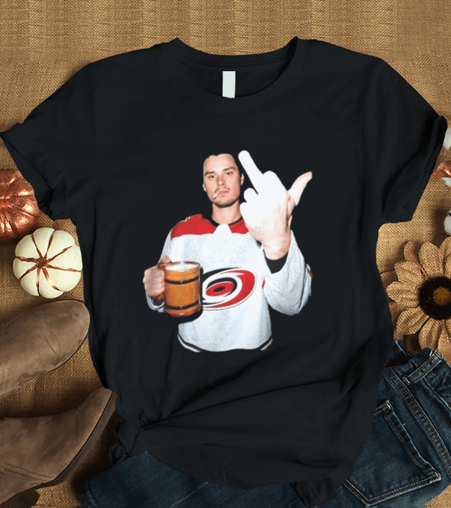 Sebastian Aho Carolina Hurricanes Wooden Beer Middle Finger Gesture T-Shirt