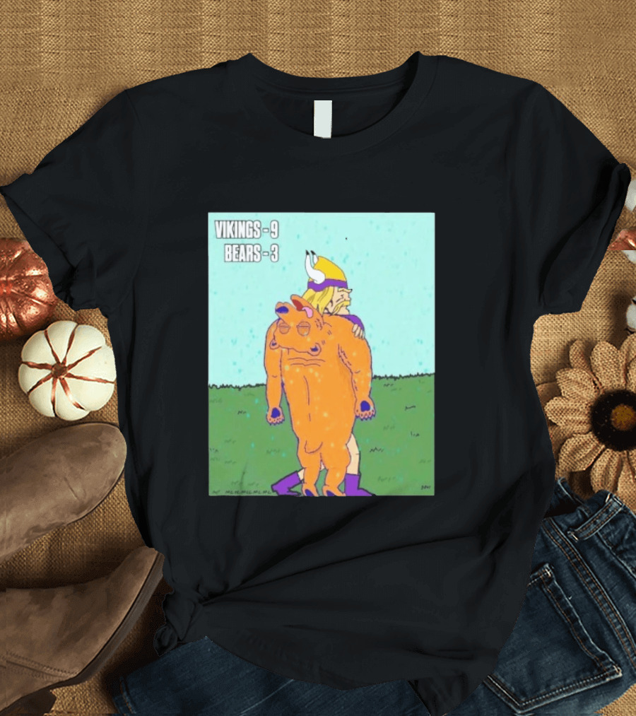 Vikings 9 Bears 3 Cartoon Sports Rivalry Image T-Shirt