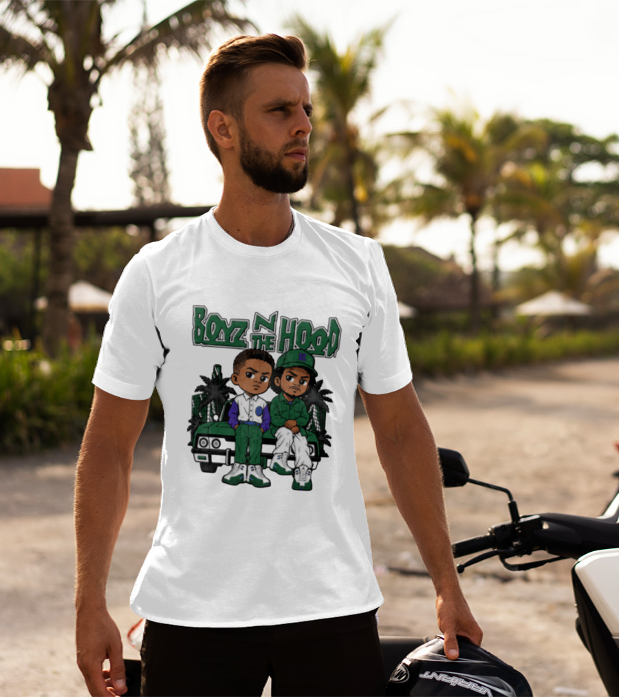 Boyz N The Hood Cartoon Boys Green Car Palm Trees T-Shirt