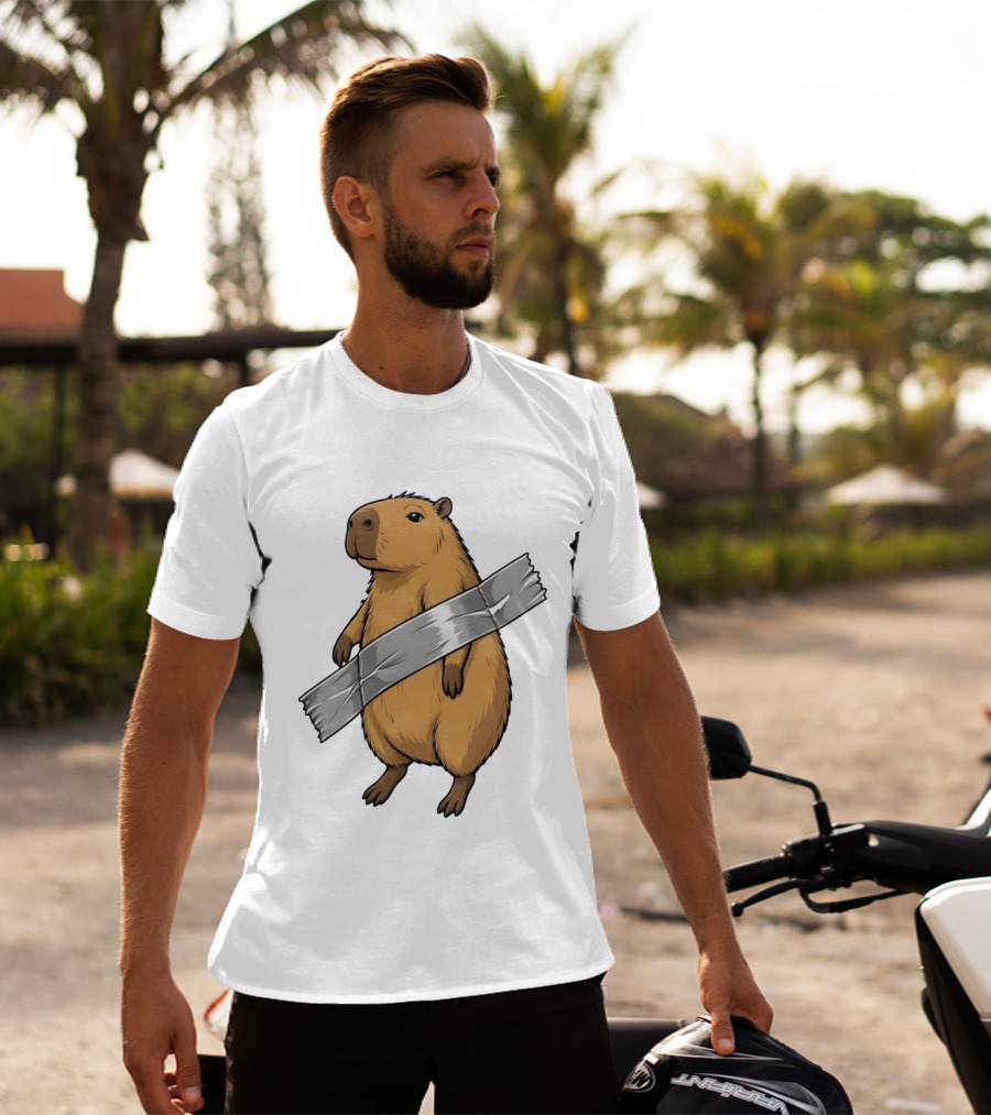 Capybara Holding Duct Tape Rodent Iconic Funny Meme T-Shirt