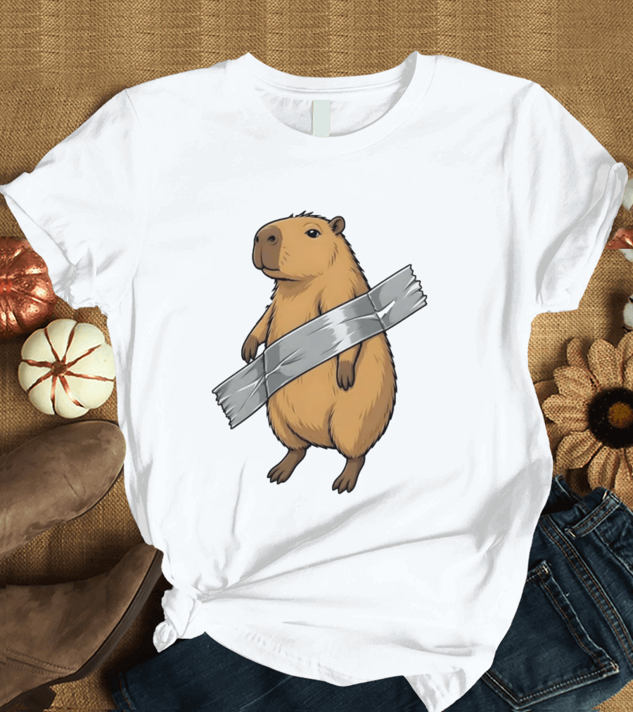 Capybara Holding Duct Tape Rodent Iconic Funny Meme T-Shirt