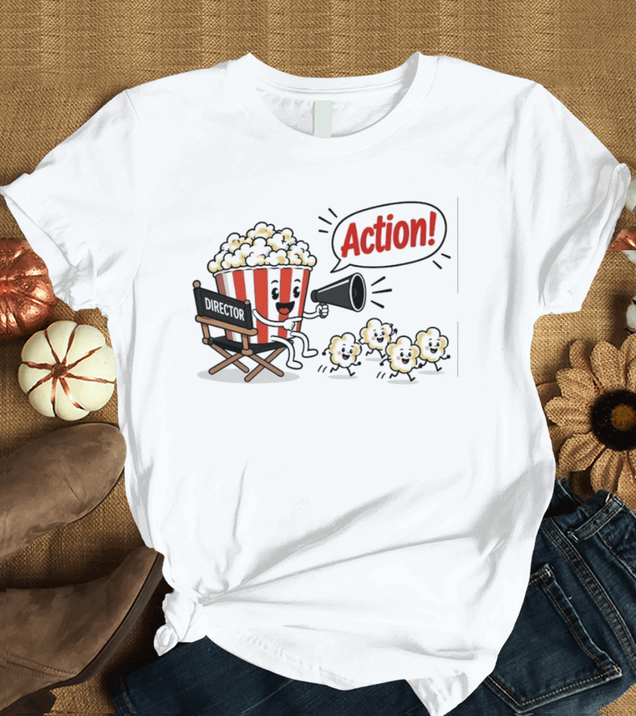 Director Popcorn Calling Action Movie Night Chair Megaphone T-Shirt