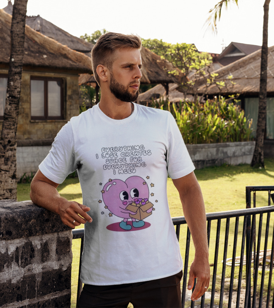 Everything I Lose Creates Space For Everything I Need Heart Pink Character With Stars And Box T-Shirt